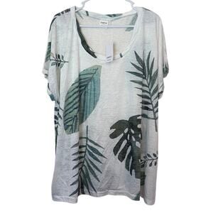 NWT Simple Suzanne Betro Tropical Leaf Print V-Neck T-Shirt Size 4X Vacation